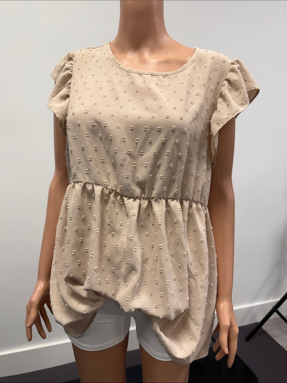 SHEIN Beige Textured Peplum Blouse